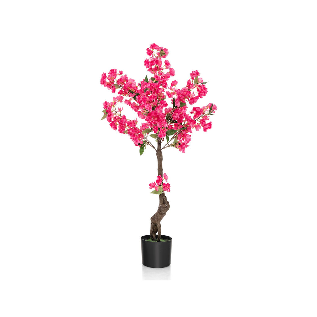 2 Pack 41 Inch Artificial Plum Blossom Tree Fake Floral Plant with 92 Flowers-Red