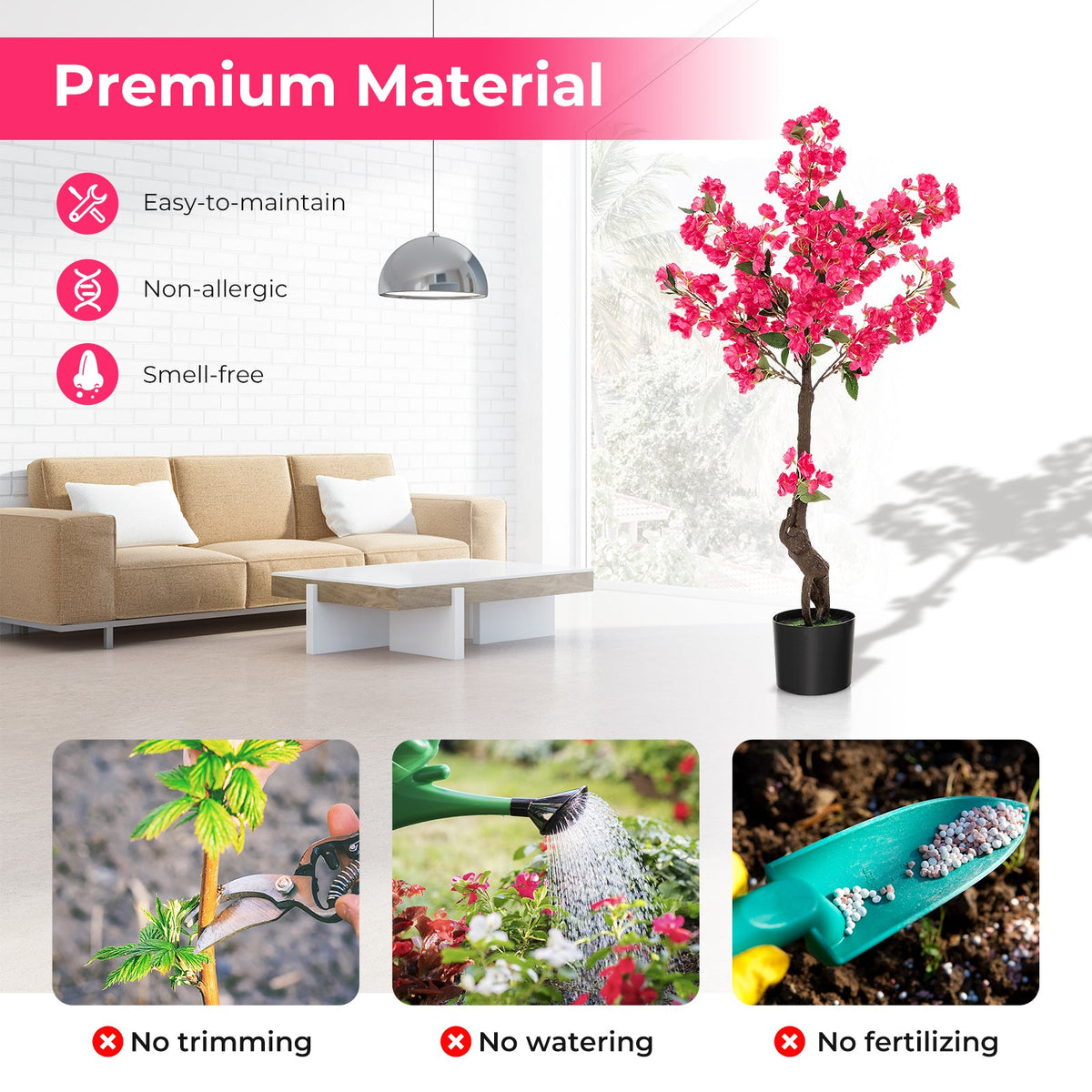 2 Pack 41 Inch Artificial Plum Blossom Tree Fake Floral Plant with 92 Flowers-Red