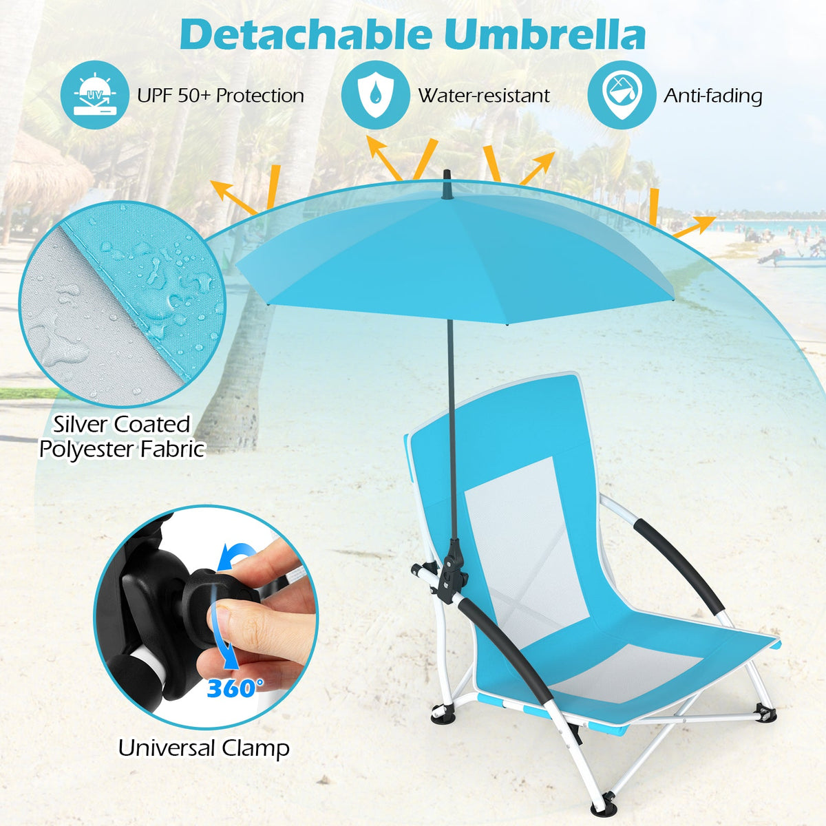 2 Pack Beach Umbrella Chair for Adults with Adjustable Parasol