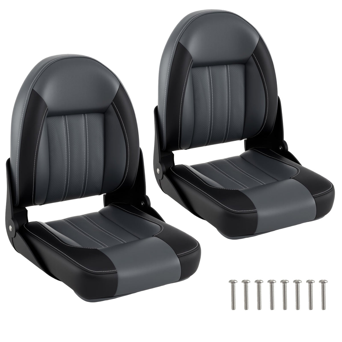 2-Pack Folding High Back Boat Chairs with Sponge Padding and Fixing Bolts-Black