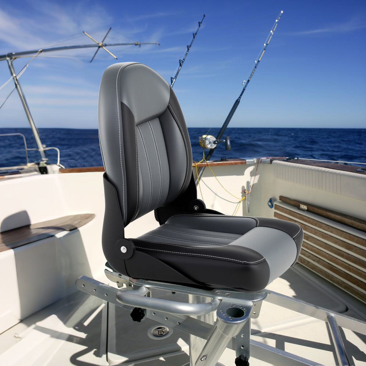 2-Pack Folding High Back Boat Chairs with Sponge Padding and Fixing Bolts-Black