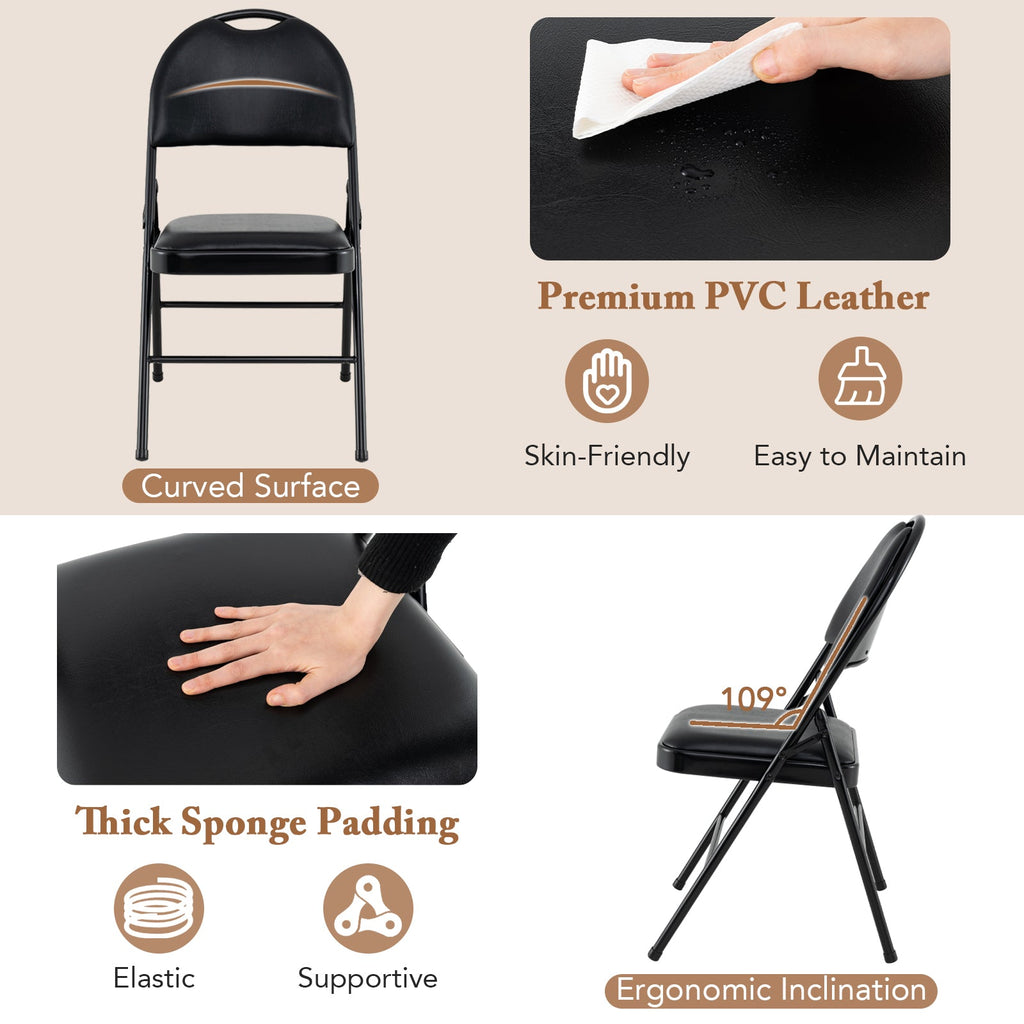 2 Pack Padded Folding Chairs with Metal Frame and Carry Handle-Black