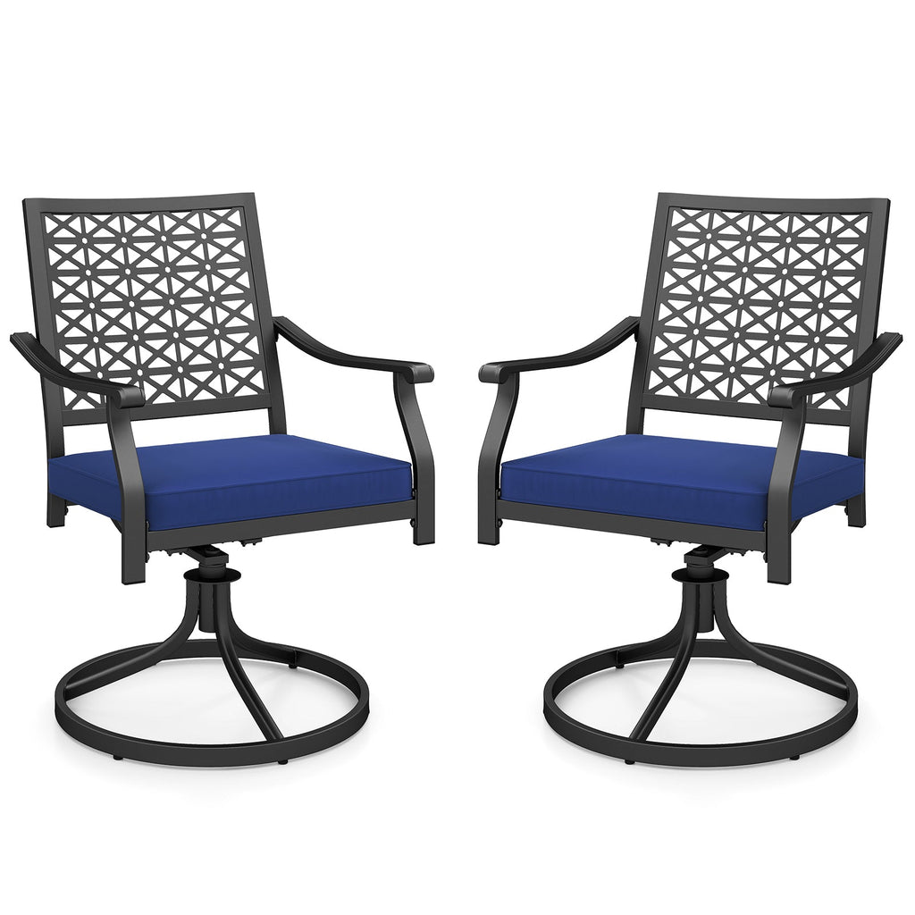 2 Pack Swivel Outdoor Chairs with Soft Cushions and Round Steel Base-Navy