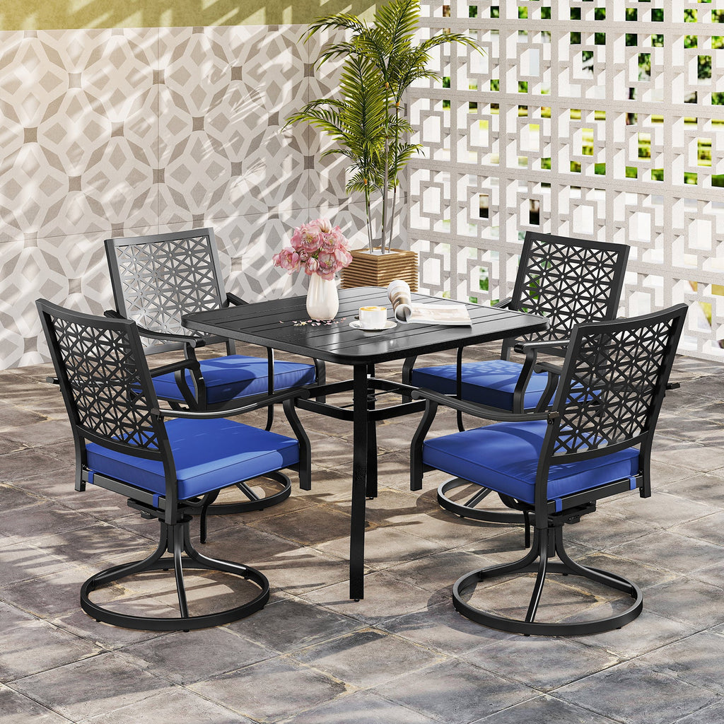 2 Pack Swivel Outdoor Chairs with Soft Cushions and Round Steel Base-Navy