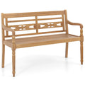 2-Person Teak Wood Patio Bench with Wide Backrest and Curved Armrests