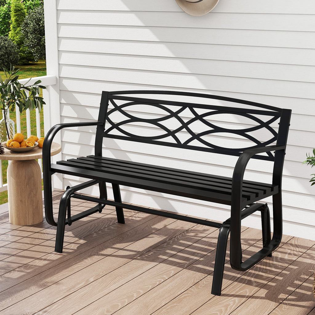 2-Person Outdoor Glider Bench with Metal Frame-Black