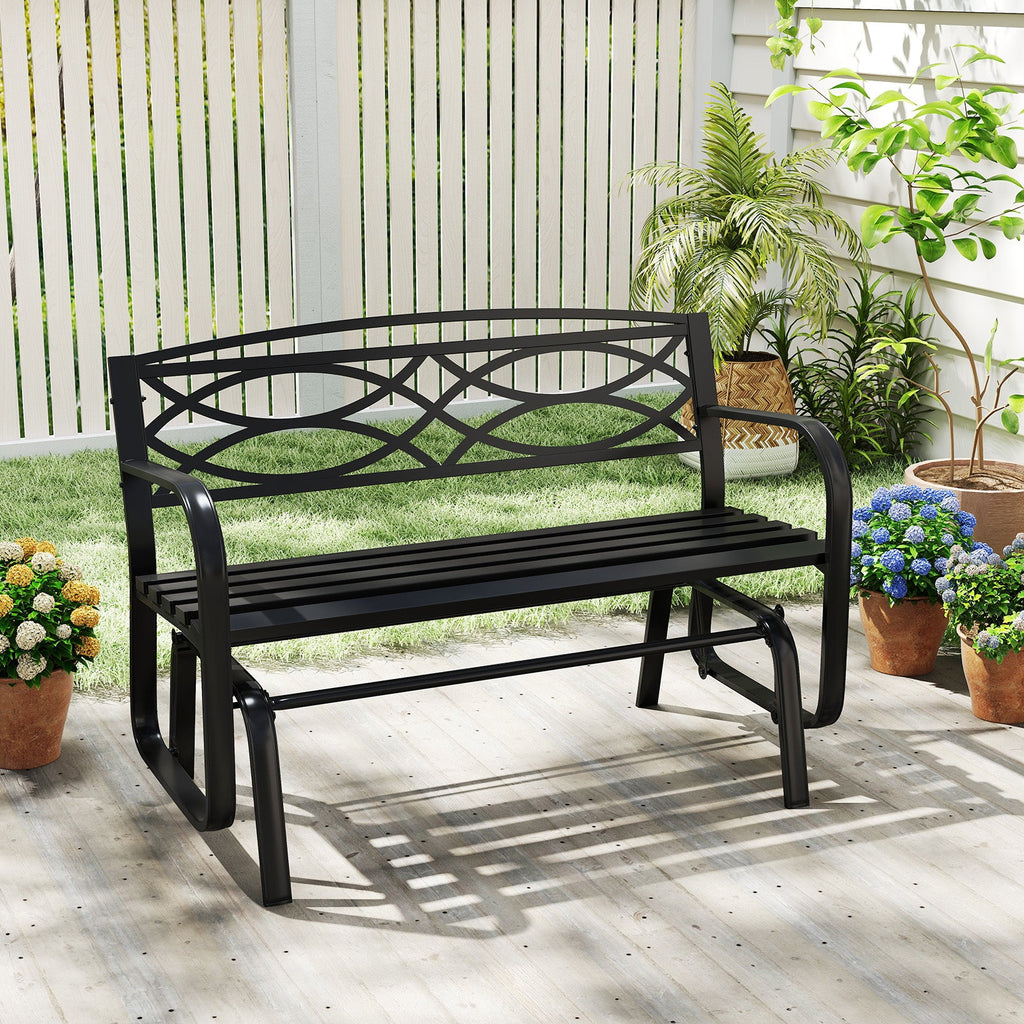 2-Person Outdoor Glider Bench with Metal Frame-Black