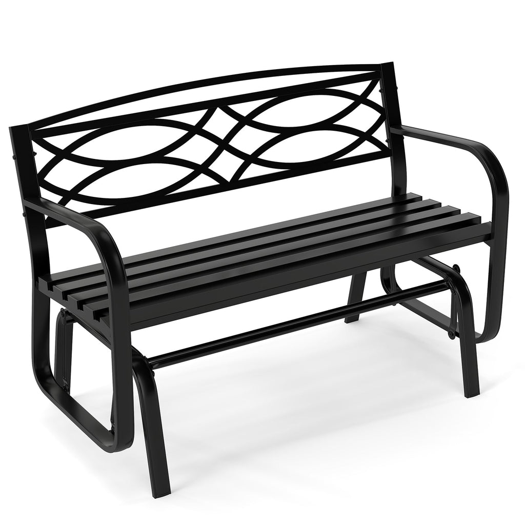 2-Person Outdoor Glider Bench with Metal Frame-Black