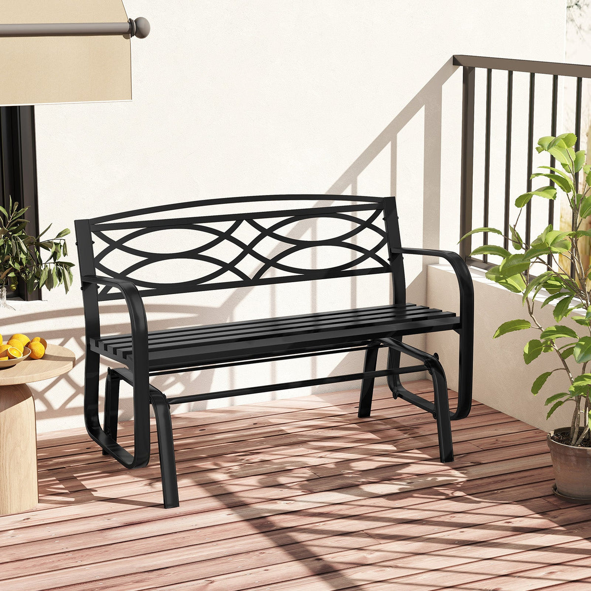 2-Person Outdoor Glider Bench with Metal Frame-Black