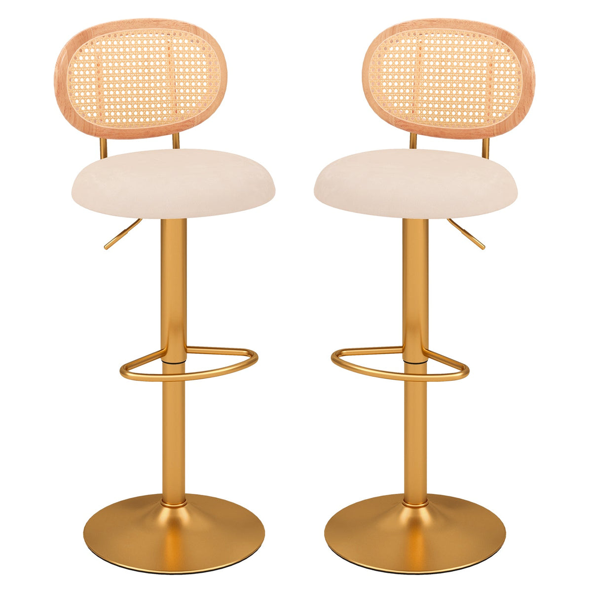 2 Pieces Bar Chairs with PE Rattan Backrest-360°Swivel and Height Adjustable