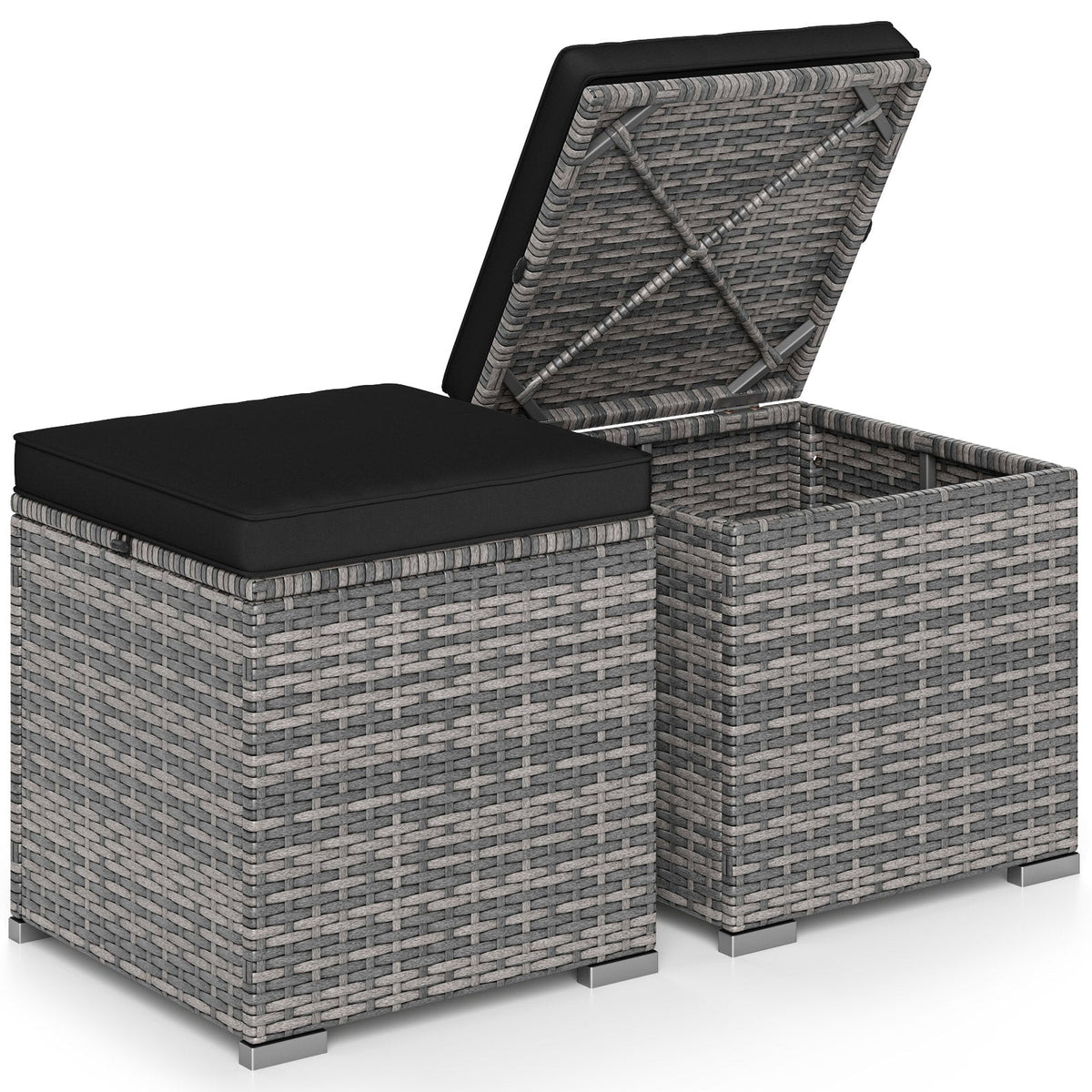 2 Pieces Patio Ottoman with Hidden Storage Space-Mix Grey