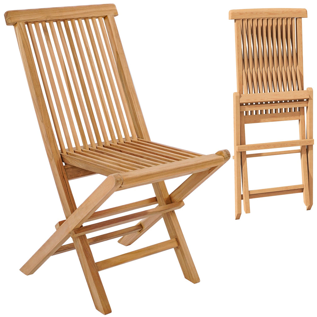 Set of 2 Indonesia Teak Patio Folding Chairs with High Back and Slatted Seat