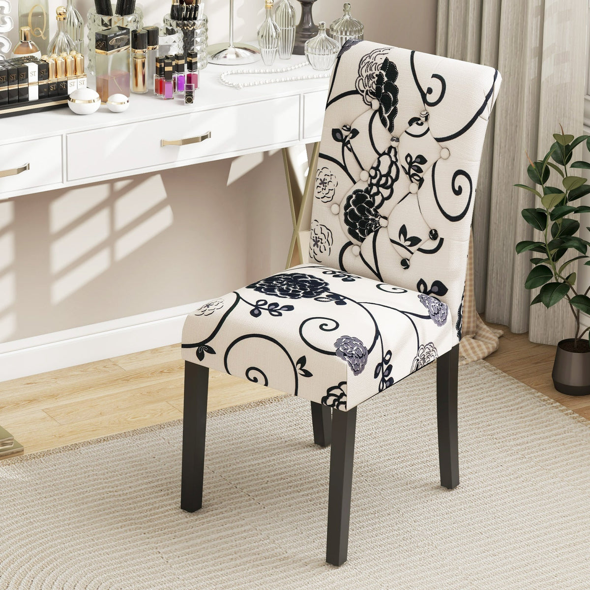 2 Pieces Tufted Dining Chair Set with Adjustable Anti-Slip Foot Pads