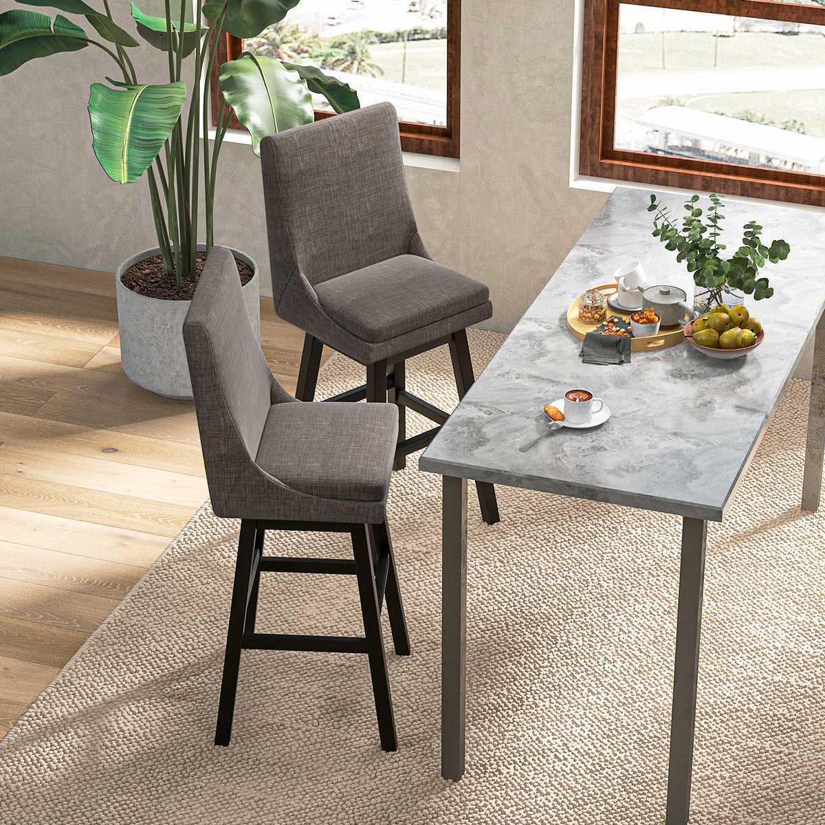 Set of 2 360¬∞ Swivel Bar Stool with Rubber Wood Legs Footrest