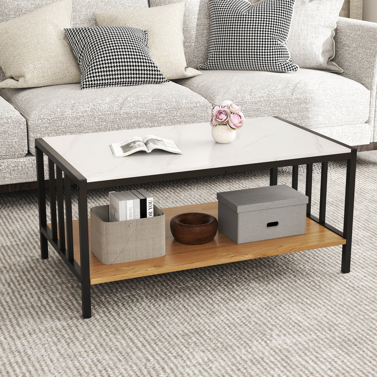 2 Tier Coffee Table with Sintered Stone Tabletop-White