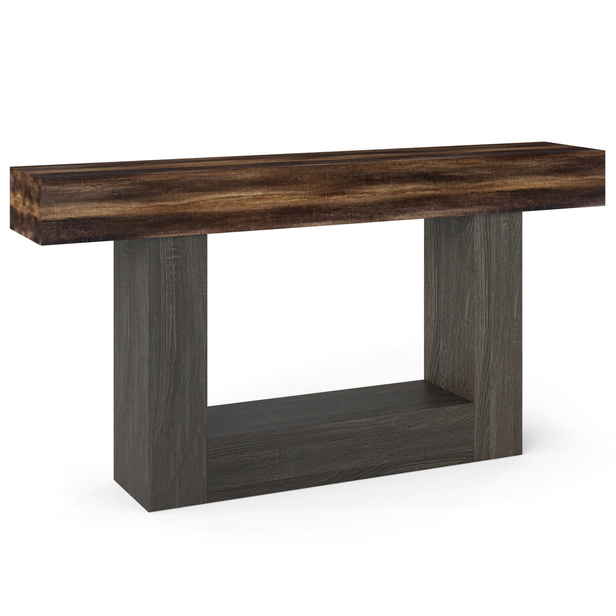 2-Tier Farmhouse Console Table 63" Long with Storage Shelf