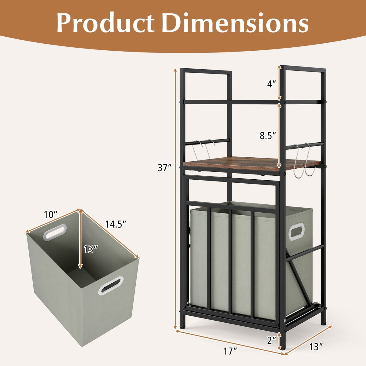 2-Tier Laundry Hamper with Tilt-out Basket-Black