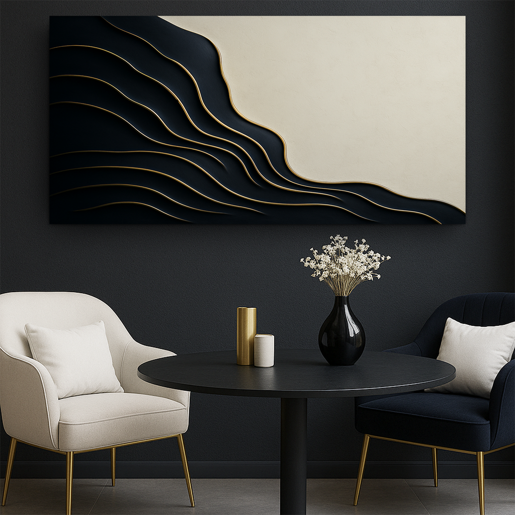Black and Gold Minimalist Abstract Wall Art