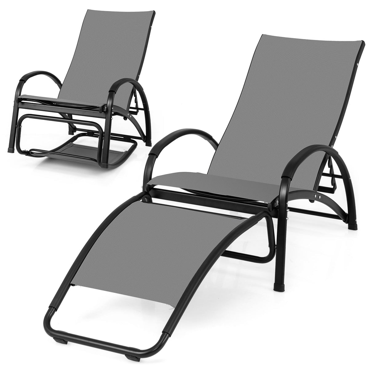 2-in-1 Outdoor Rocking Chair with 4-Position Adjustable Backrest for Patio Porch Poolside