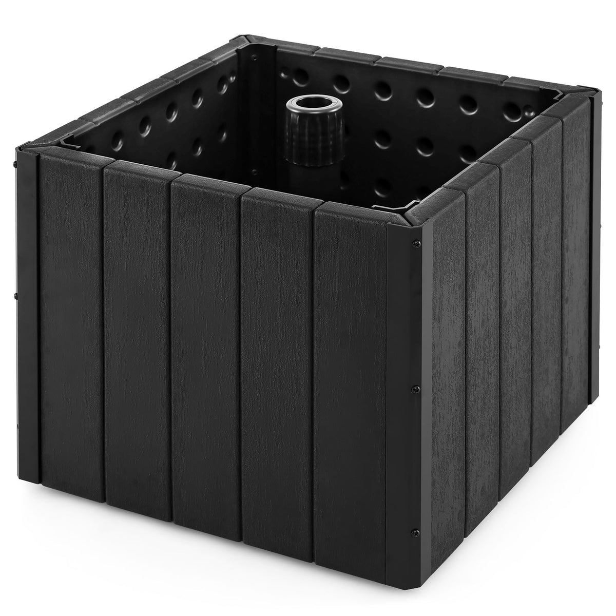 2-in-1 Outdoor Umbrella Base Planter Patio Umbrella Stand with Flower Box-Black