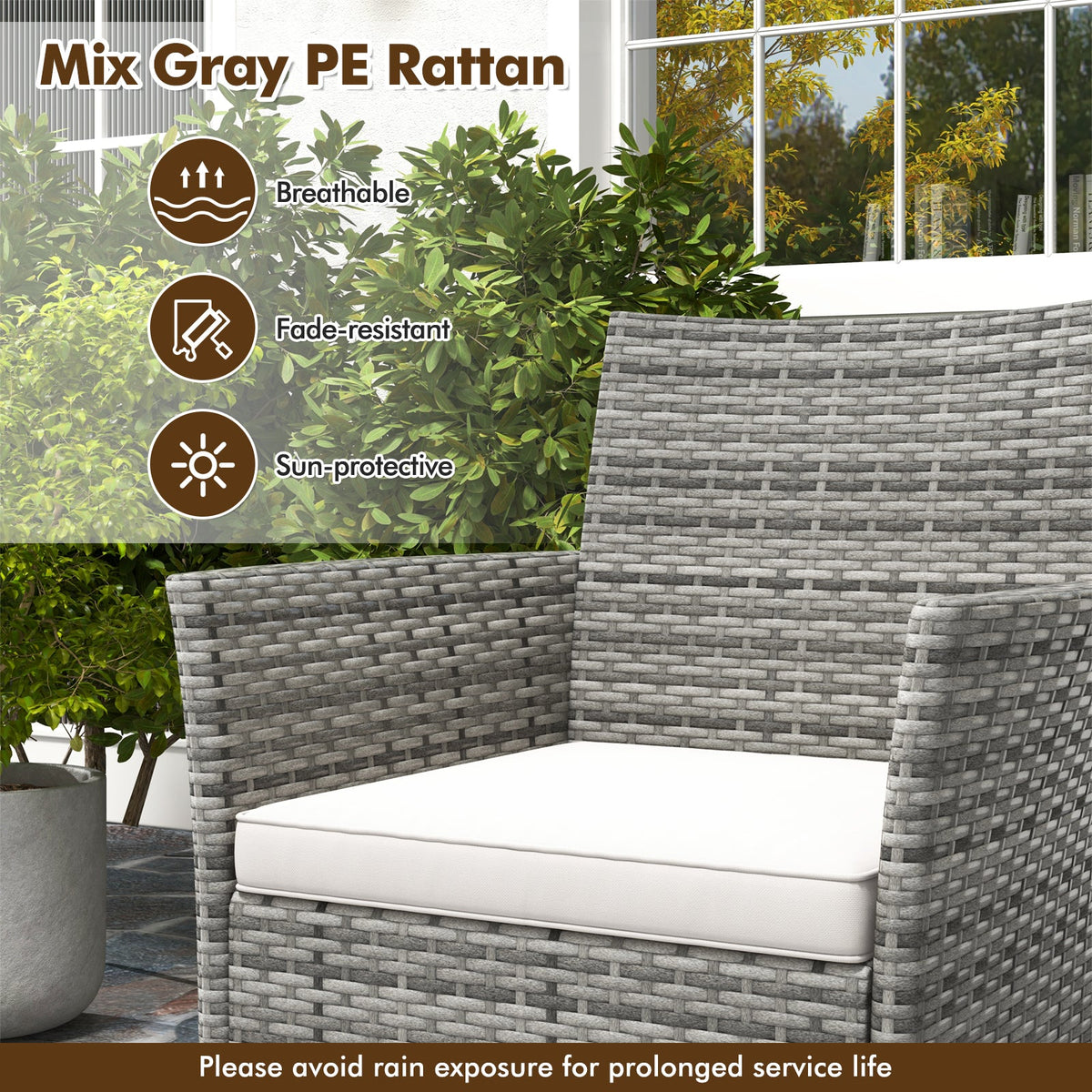 2 Pieces Outdoor PE Rattan Armchairs with Cozy Seat Cushions-White