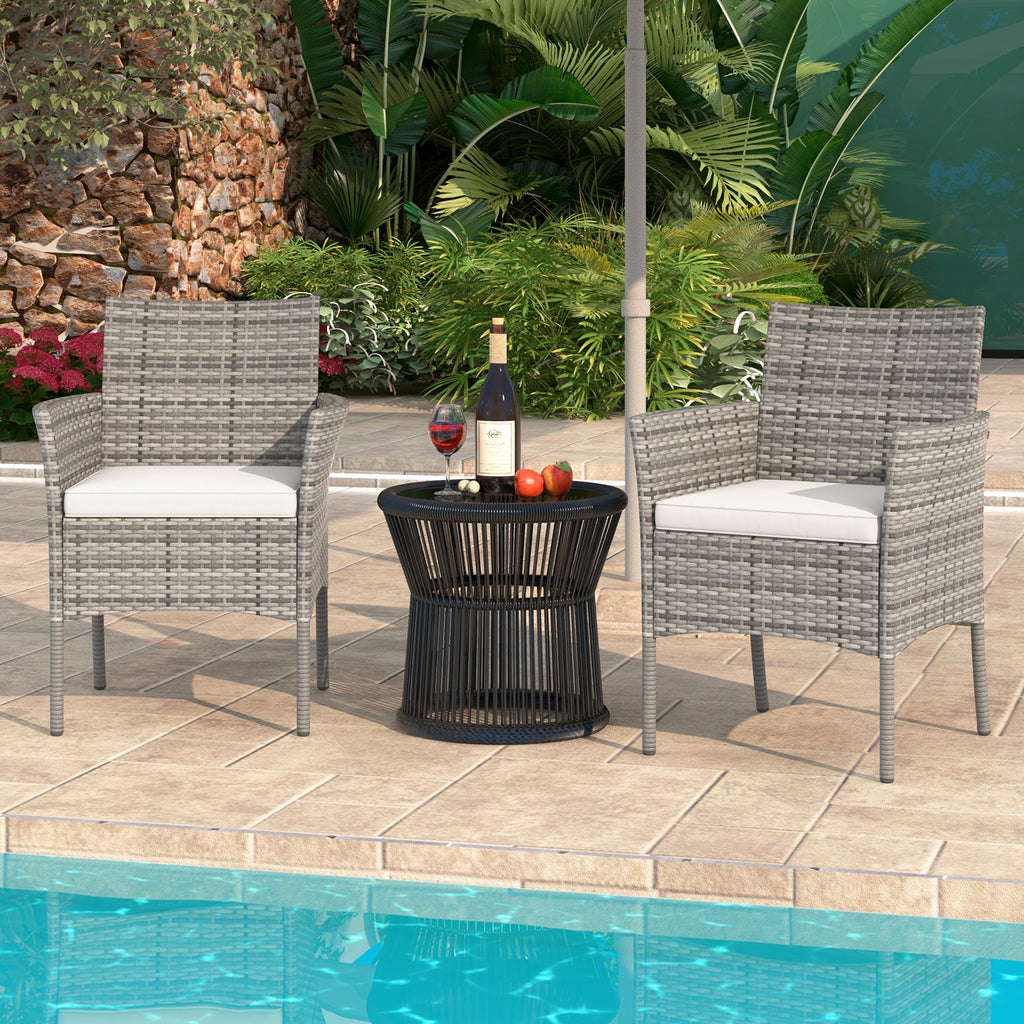 2 Pieces Outdoor PE Rattan Armchairs with Cozy Seat Cushions-White