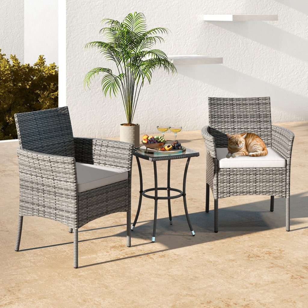 2 Pieces Outdoor PE Rattan Armchairs with Cozy Seat Cushions-White