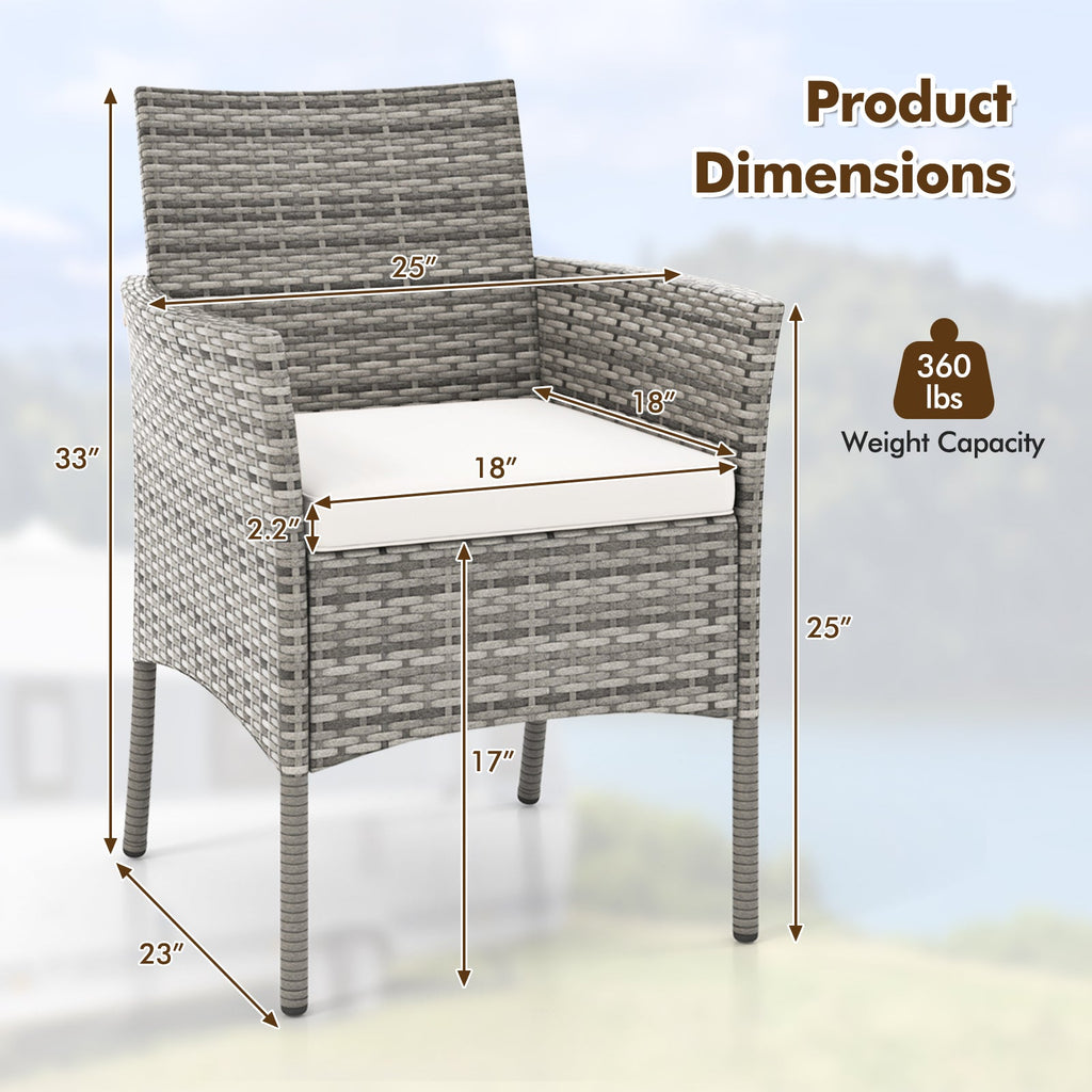 2 Pieces Outdoor PE Rattan Armchairs with Cozy Seat Cushions-White