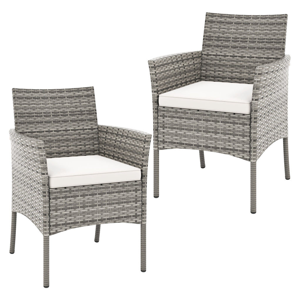 2 Pieces Outdoor PE Rattan Armchairs with Cozy Seat Cushions-White