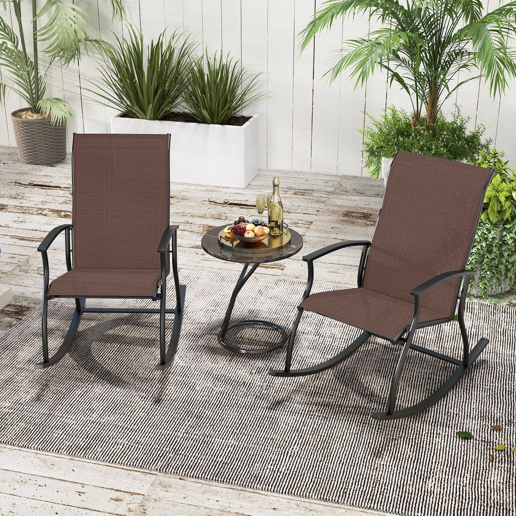 2 Pieces Outdoor Rocking Chairs with Breathable Backrest