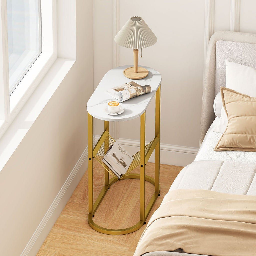 2-tier Oval Narrow Bedside End Table