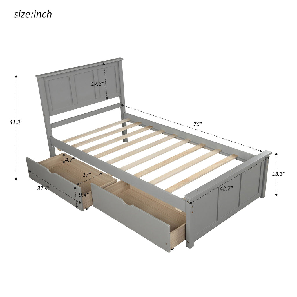 Platform Storage Bed With 2 Wheel Base Drawers