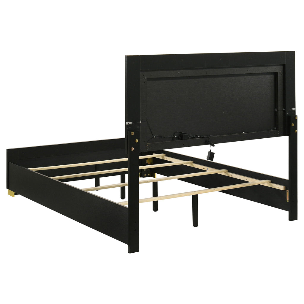 Marceline Wood Full LED Panel Bed Black