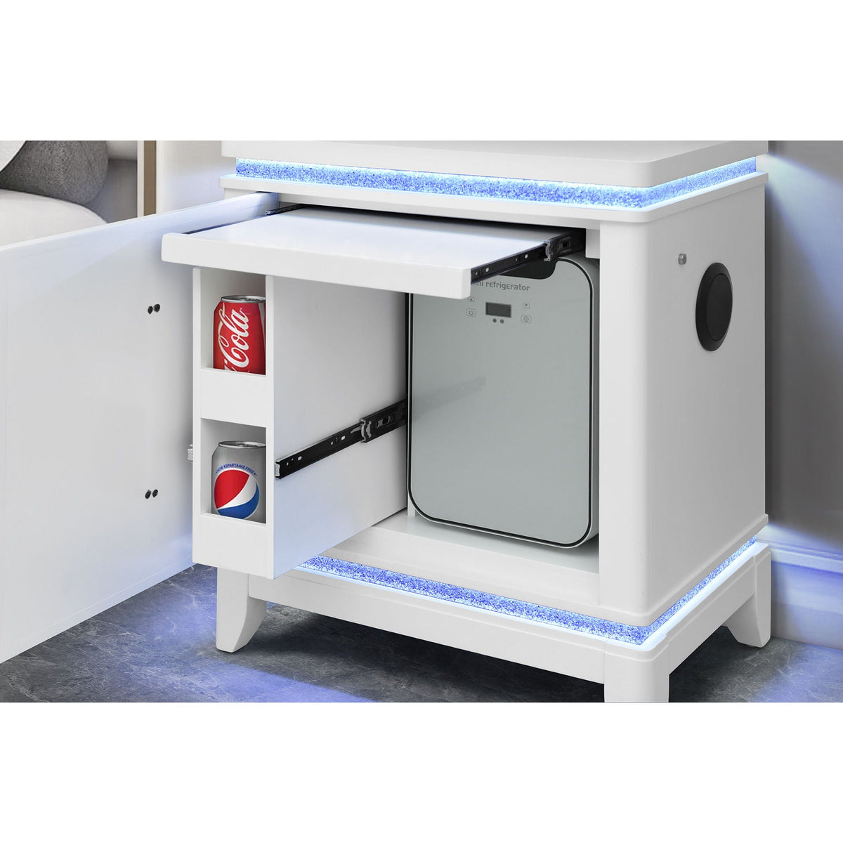 Adalid - Nightstand With Cooler, USB And Speaker - White