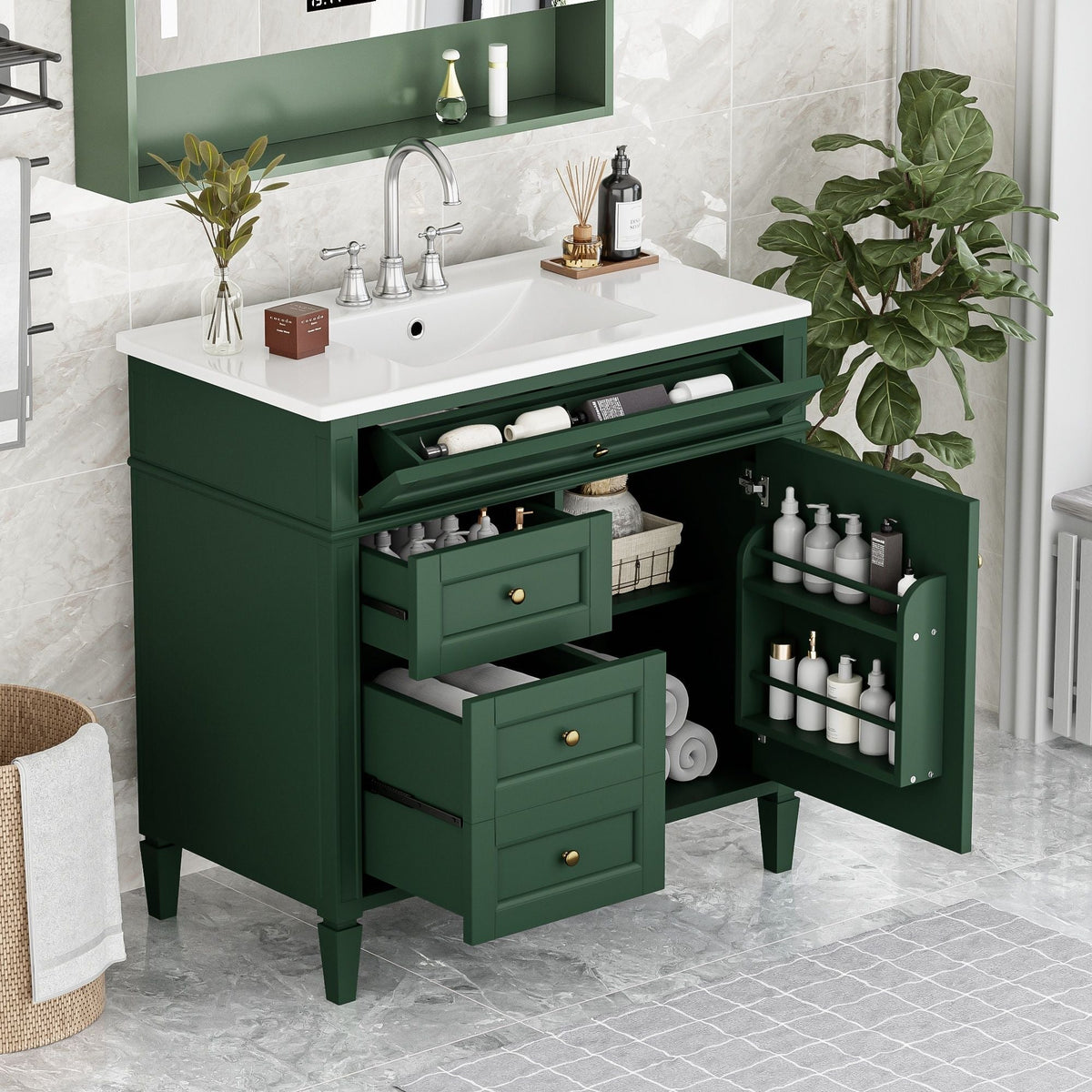 Bathroom Vanity With Top Sink, 2 Drawers And Tip Out Drawer