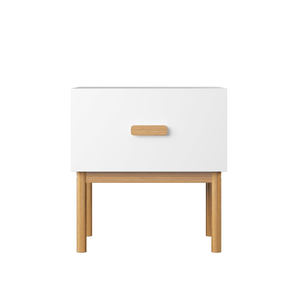 Nightstand With Drawer, Minimalist Bedside Table With Handle For Bedroom - White