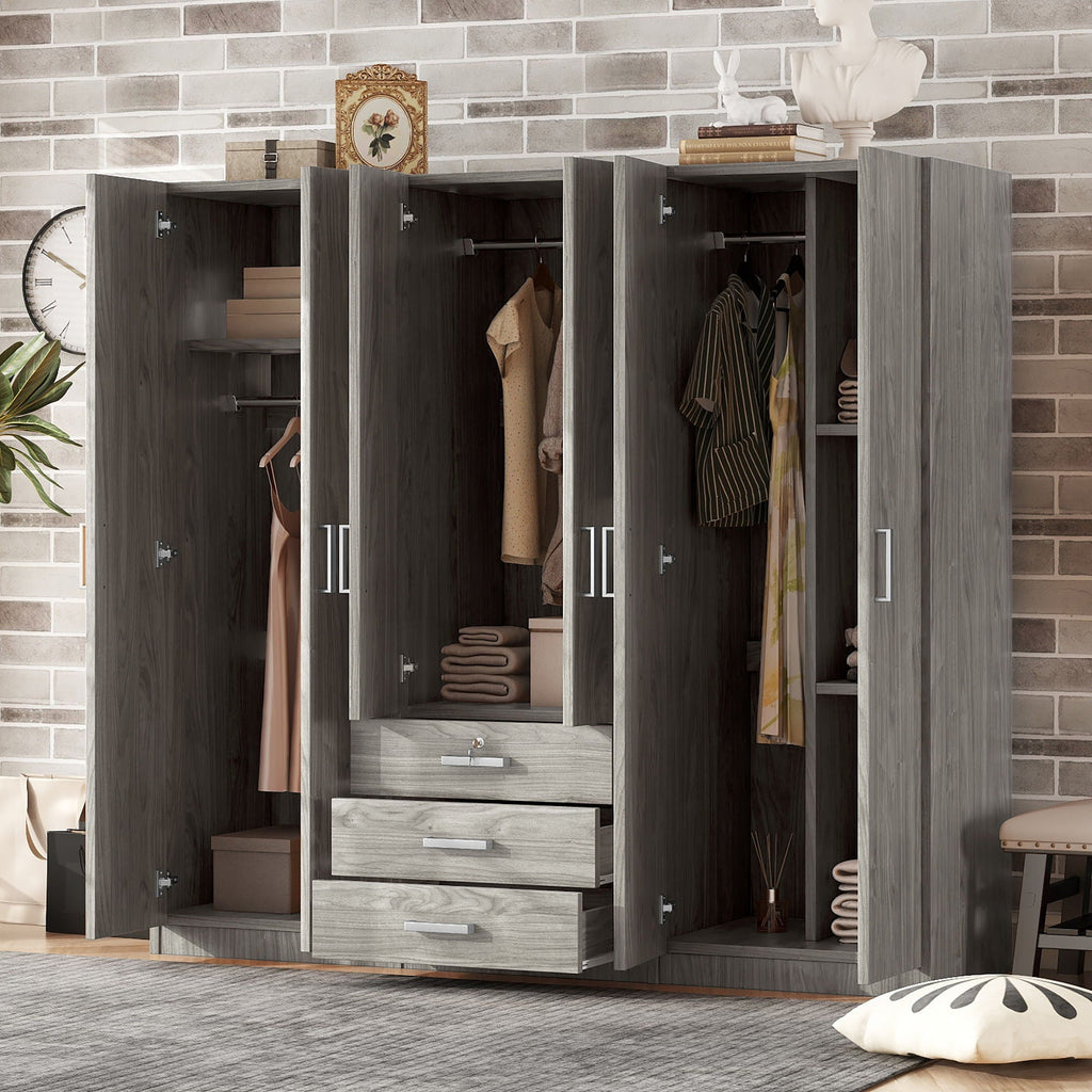 6 Doors Wardrobe Storage For Bedroom, With Big Drawers