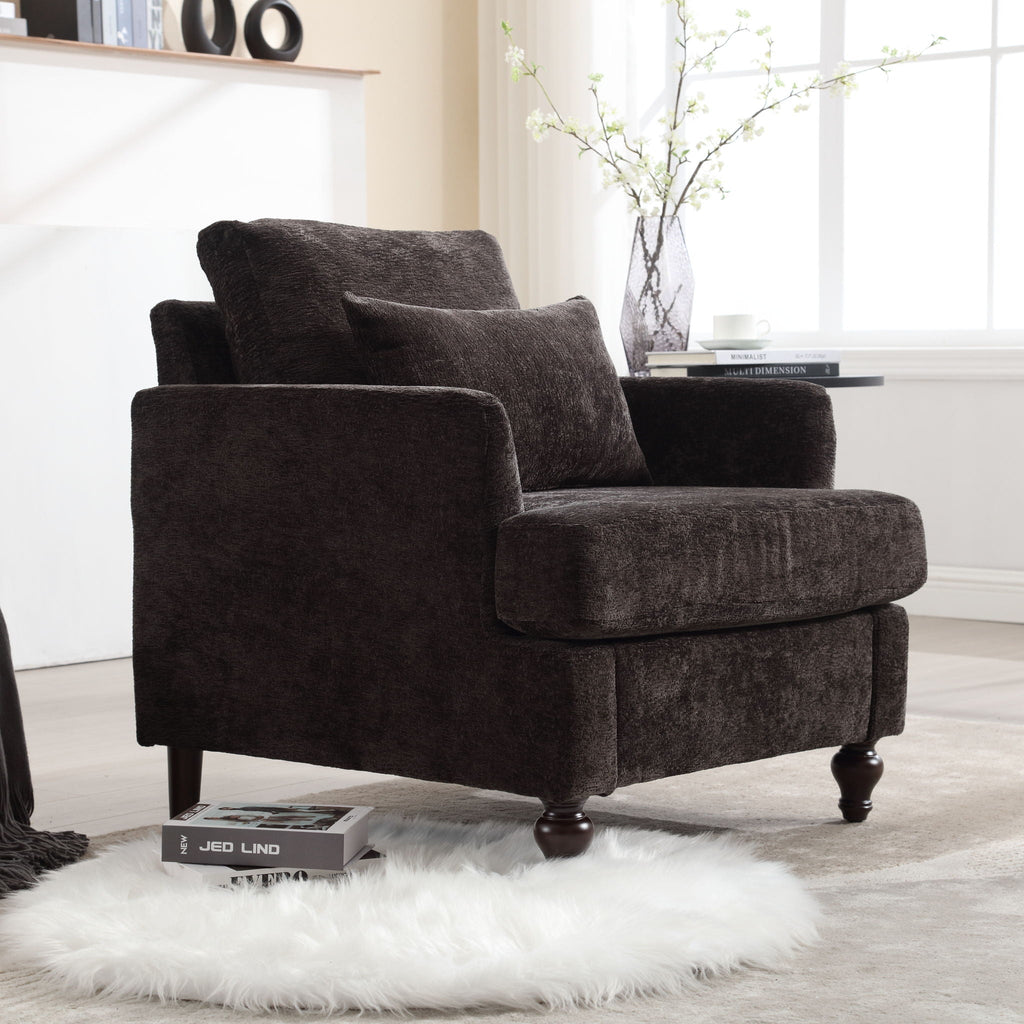 Modern Mid Century Wood Frame Armchair With Tufted Design