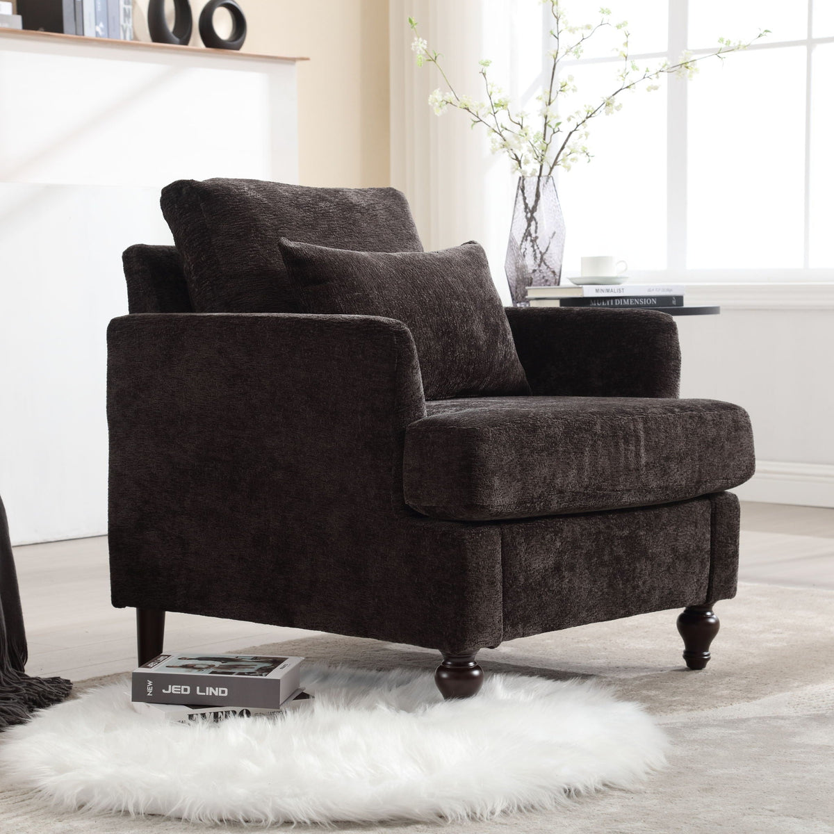 Modern Mid Century Wood Frame Armchair With Tufted Design