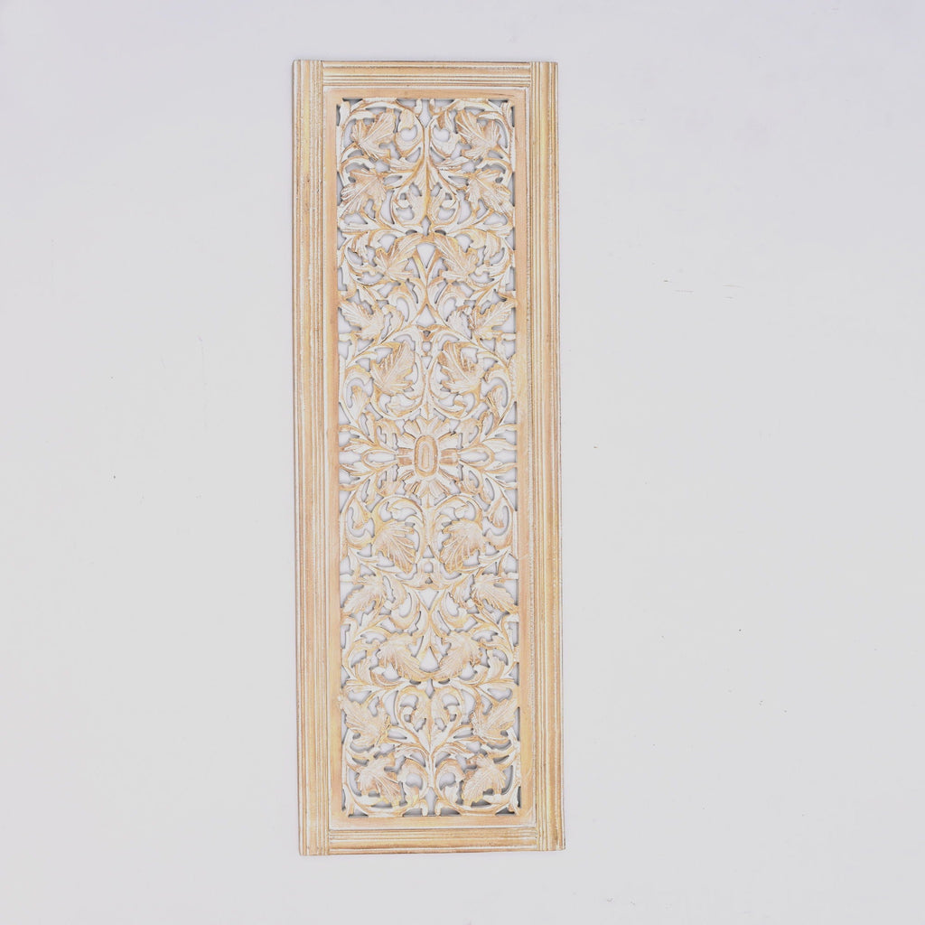 Floral Hand Carved Mandala Rectangular Wall Decor Accent - Gold / White
