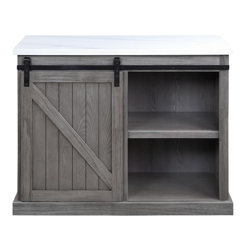 Gauri - Kitchen Island - Marble Top Top & Gray Oak