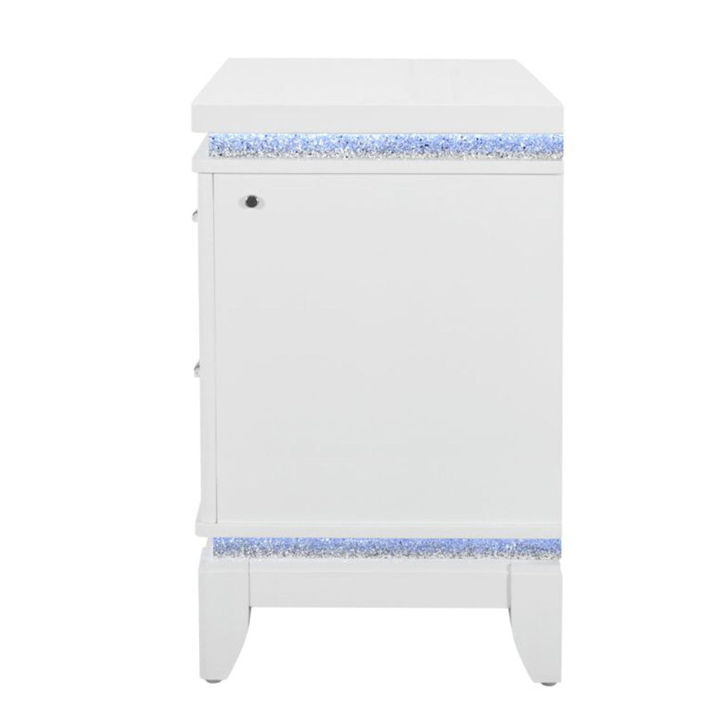 Adalid - Nightstand With Glittered Drawer Front And LED Lighting - White