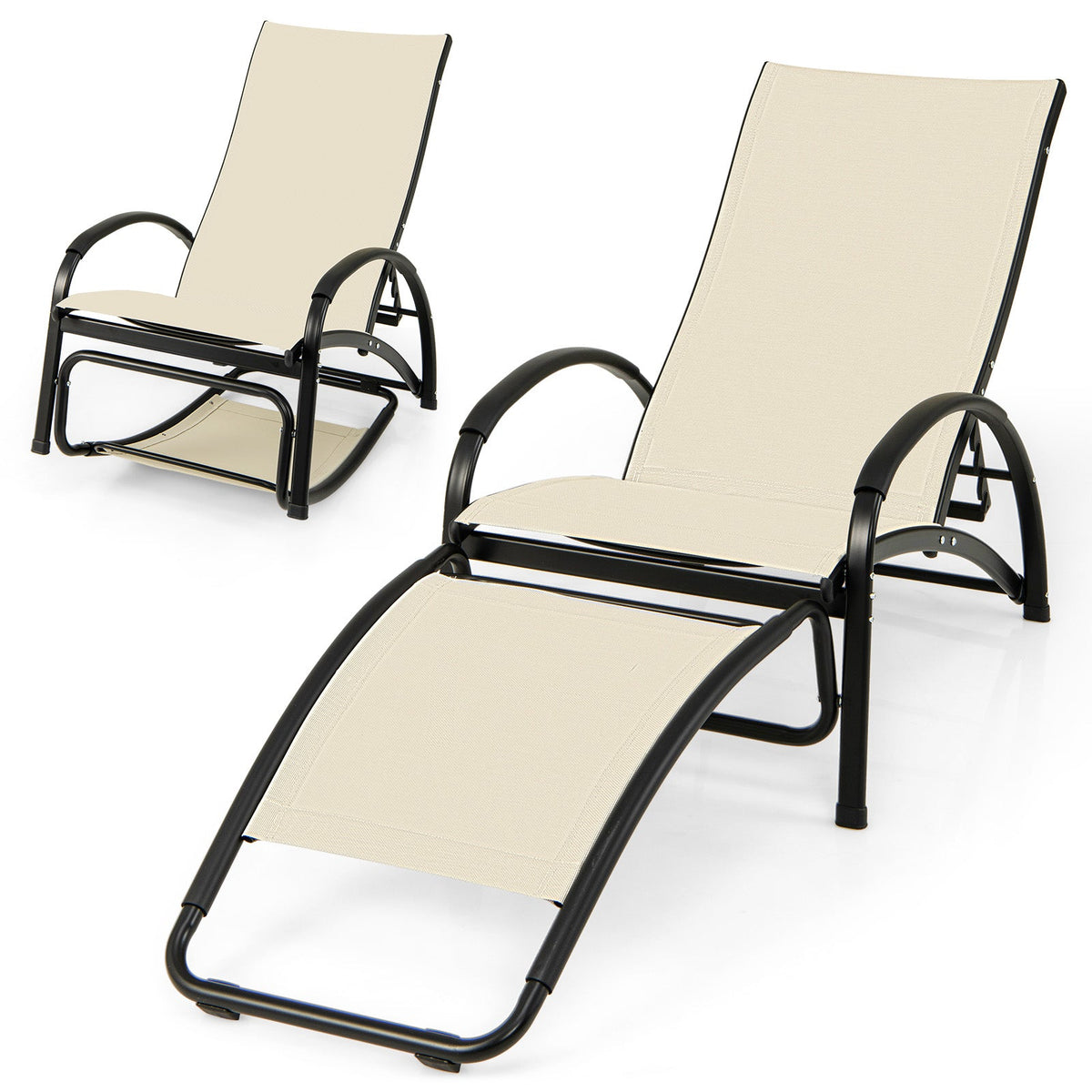2-in-1 Outdoor Rocking Chair with 4-Position Adjustable Backrest for Patio Porch Poolside