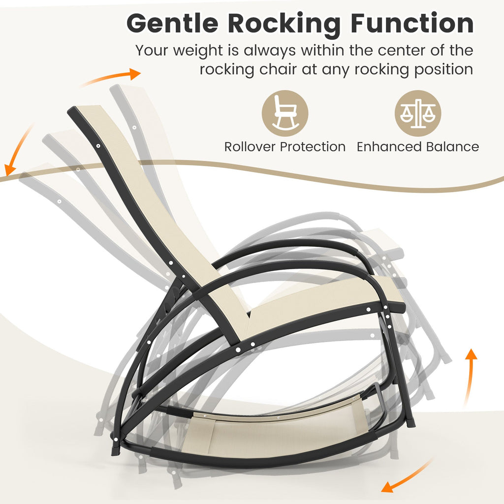 2-in-1 Outdoor Rocking Chair with 4-Position Adjustable Backrest for Patio Porch Poolside