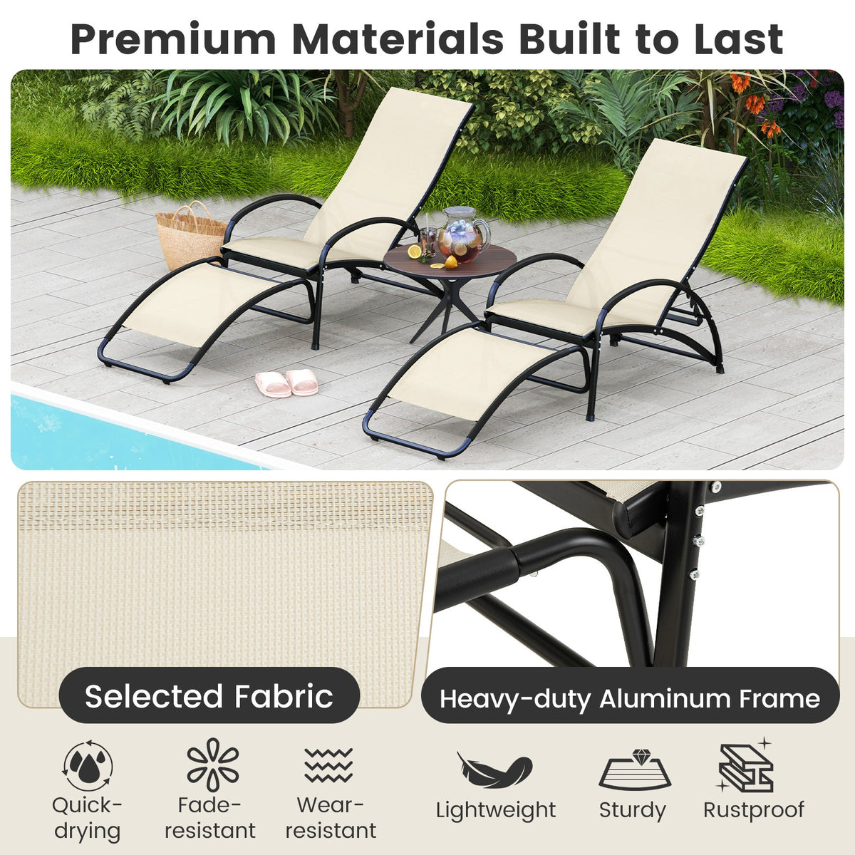 2-in-1 Outdoor Rocking Chair with 4-Position Adjustable Backrest for Patio Porch Poolside