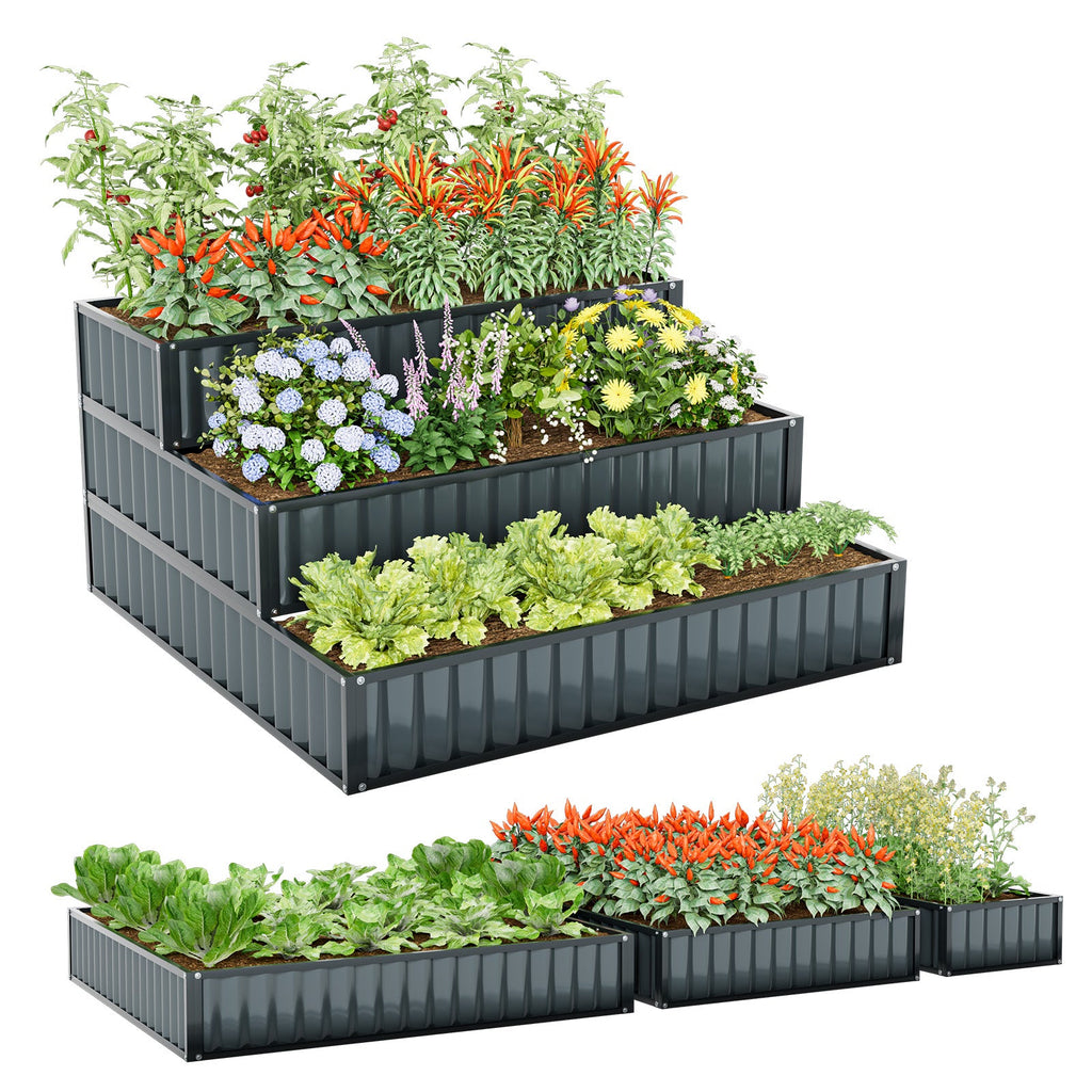 Heavy-Duty Metal Outdoor 3-Tier Raised Garden Bed Planter Box