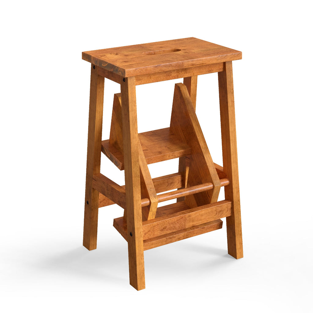 3-in-1 Rubber Wood Step Stool with Convenient Handle