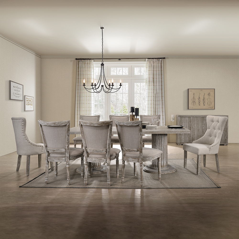 Gabrian - Side Chair (Set of 2) - Two-Tone Beige Fabric & Reclaimed Gray
