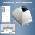 30 Inch Under Cabinet Range Hood with 4 Fan Speeds and Baffles Filters-Silver