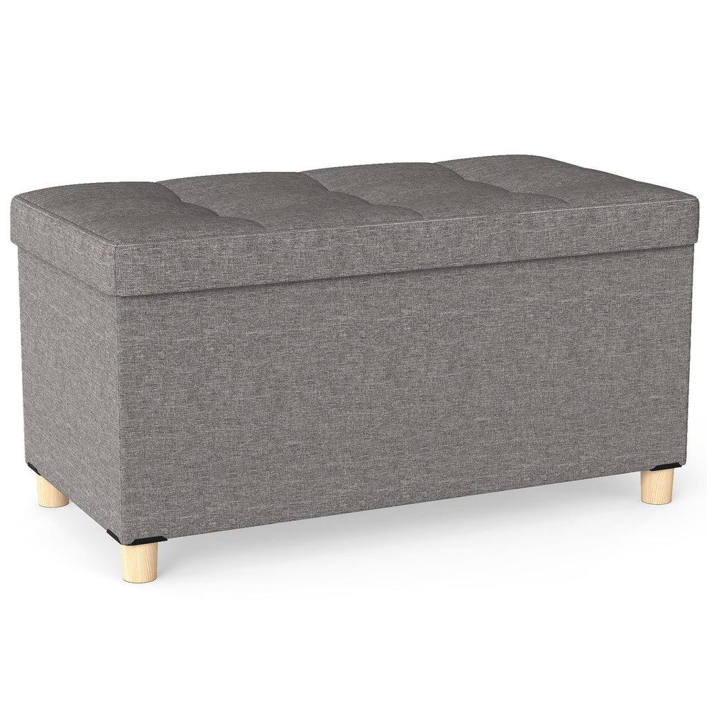 30 Inches Storage Ottoman Bench with Tray and Rubber Wood Legs-Gray